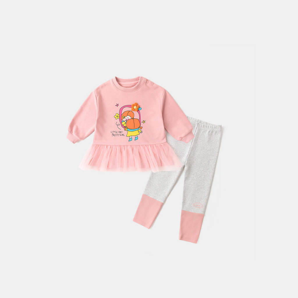 Baby-Girl-Cotton-Mesh-Pink-Dress-Legging-Sets